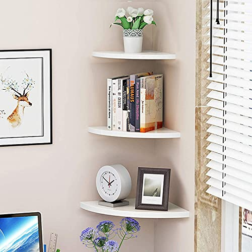 Estantería de Esquina de Montaje en Pared, Estante de Exhibición Colgante Decorativo de 3 Niveles Estante Flotante de Madera para Baño Salón Cocina Dormitorio Oficina