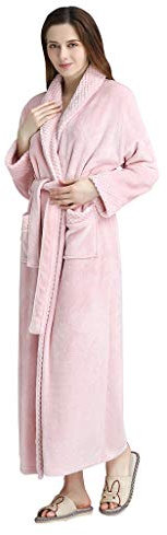 Susenstone Peignoir Femme Velours Robe De Chambre Polaire Femme Chaud ÉPais Long Flanelle Peignoir De Bain Homme Eponge Hiver Longue Pyjama avec Ceintures (M(EU36), Femme-Rose)
