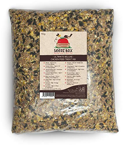 SeedzBox Geflügelfutter für Hühner 4kg – natürliche Leckerlis für Hühnerfutter – enthält Geflügelkörnchen, Hirse, Weizen – fördert Bodenkratzen – reich an Protein und Ballaststoffen