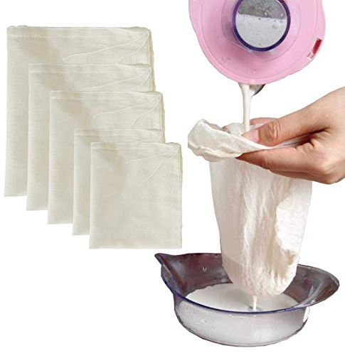 AOUXSEEM 5 Pack Cheesecloth Bags for Cold Brew Coffee Hot Milk Tea, Cotton Reusable Nut Milk Bag, Mesh Filter Spices Cook Bag, Make Greek Yoghurt Cheese Juice Strainer 12x14/10x12/8x10/4x6