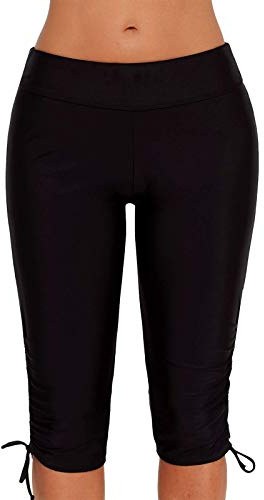 TMEOG Pantalones Cortos de Traje de Baño para Mujer Pantalones Cortos Deportivos de Secado Rápido Pantalones Cortos de Baño de Cintura Alta Color Sólido S-XXL