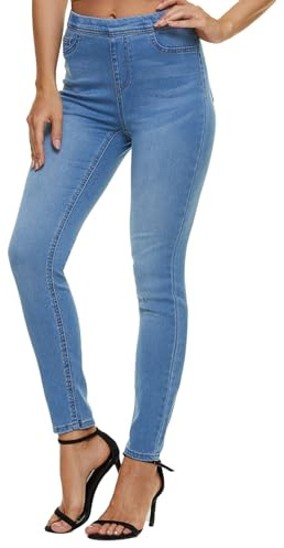 LICTZNEE Jeggings para Mujer, Cintura Alta, Pantalones Vaqueros elásticos, Ajustados, Pantalones Vaqueros con Bolsillos, Mezcla de algodón Suave y Transpirable, Mezclilla Clara, X-Large