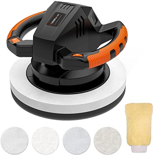 THINKWORK Buffer Polisher,10 Inch Car Polisher Sets with 4 Buffing and Polishing Bonnets,6 Variable Speed 1500-3600 RPM,Double Handle, Ideal for Car Waxing