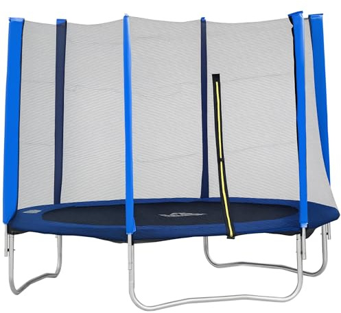 HOMCOM Trampolino, Ø244cm Tappeto Elastico per Giardino con Rete di Sicurezza, Pali Imbottiti e Accessori, Trampolino Elastico, Blu e Nero