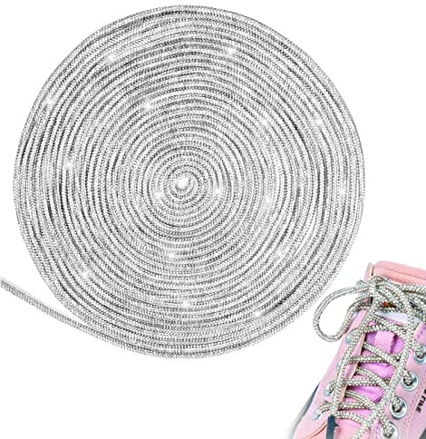 AMFUN Lacets de Chaussures en Strass, 5/10m Bretelles Paillettes avec Cordon Rond, Pantalon Corde Ceinture Tête en Métal