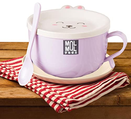 GIMOCOOL Tasse à Soupe avec Couvercle | Caricature de Bol en Acier Inoxydable de Lapin,Bol de Nouilles Ramen Vaisselle Chinoise allant au -Ondes et au Lave-Vaisselle pour Pho Udon Soba