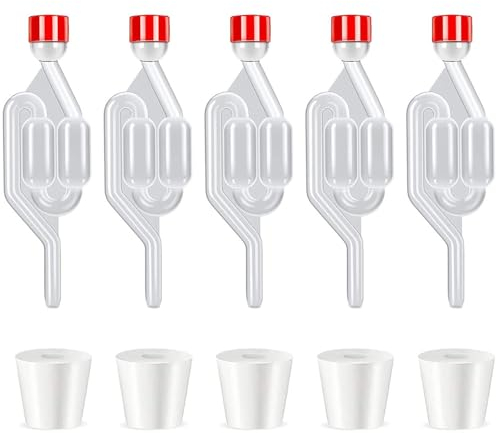 Guidre 5 Stück Gärröhrchen Gärspund Gummistopfen Mit Deckel Wein Selber Machen Set für Fermentieren Brauen von, Herstellung Sauerkraut Gären Kimchi