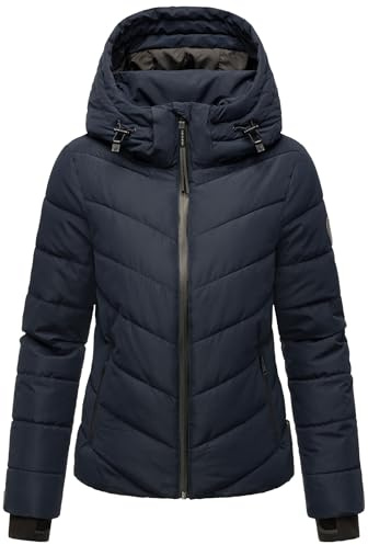 MARIKOO Damen Winterjacke warme Steppjacke mit abnehmbarer Kapuze Samuiaa XVI Navy Gr. XL