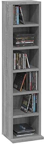 Homgoday CD-skåp med 6 öppna fack, 21 x 20 x 88 cm, CD- och DVD-förvaringsskåp, CD- och DVD-hylla för vardagsrum, sovrum, kontor