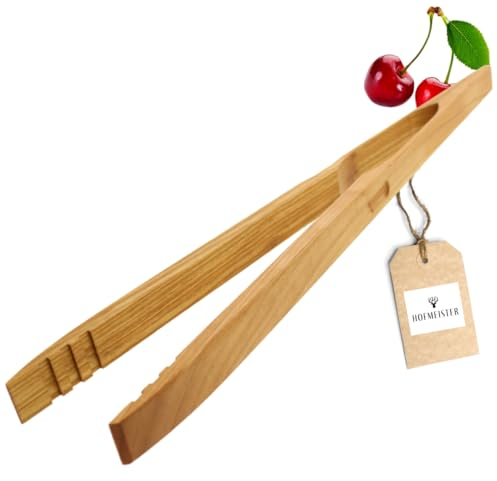 HOFMEISTER® Pince à barbecue de qualité supérieure en bois de cerisier noble, pour saucisses, steaks et légumes sur le barbecue, poignée ergonomique grâce au trou pour le pouce, hygiénique et