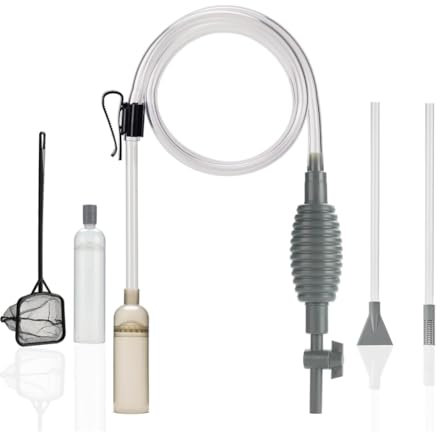 Aquarium Sauger Aquarium Reiniger mit Doppelrohr und Fischernetz,2.6M Aquarium Wasserwechsler Kit Mit Einstellbare Durchflussregelung Kies Reinigungsset,für Aquarien unterschiedlicher Größe