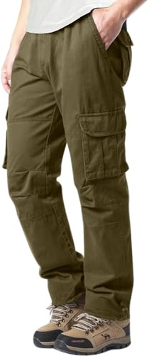 YAOHUOLE Pantalon Cargo Homme Slim Coton Jogging À Cordon De Serrage Kaki XL