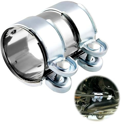 Doppia fascetta di scarico in acciaio inox Ø 50 55 60 mm, morsetto di riparazione, impianto di scarico universale 95 mm di lunghezza (Ø 50 mm/L: 95 mm)