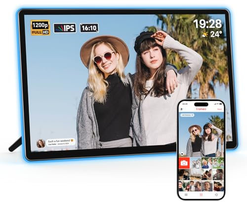 ApoloSign Digitaler Bilderrahmen mit Neonlicht – 14-Zoll-2K-FHD-Display, AI-Farbwechsel-LED-Streifen, digitaler Fotorahmen, Frameo-App, Bester digitaler Rahmen zum Verschenken