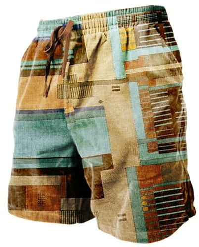 Festival Shorts Men Womens Hippy Patchwork Colorful Color Block Printed Beach Shorts Loose Casual Summer Surfing Pool Boardshorts Swimming Board Shorts Swimwear Swimsuits Blue