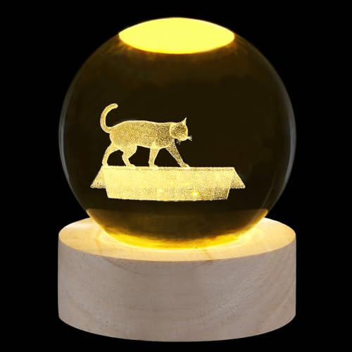 SAHOOTTIE 60mm 3D Cat Crystal Ball Paperweight Cute Cat Gifts for Women Cat Gifts for Cat Lovers Glass Ball Cat Ornament Cute Bedroom Decor-B