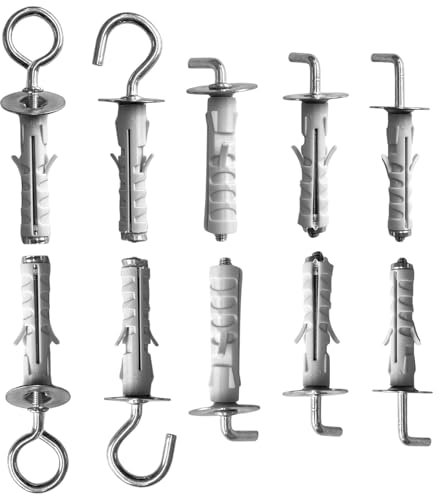 Evotrade Kit Tasselli in Nylon Ø9 mm con Pitoneria M4 e Rondella in Acciaio Kit da 4 Pezzi, Fissaggio Universale e Resistente (Gancio lungo, Tassello 9mm + Gancio M4)