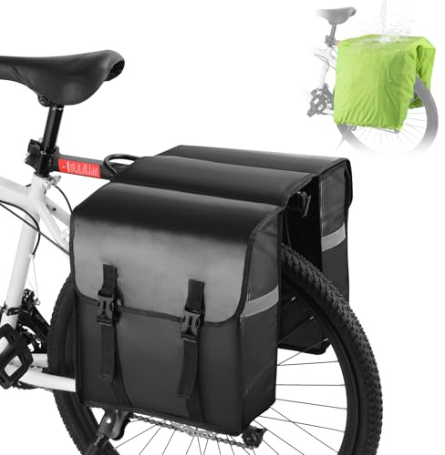 UBORSE Borse da bicicletta per portapacchi, mountain bike, accessori per bicicletta, con riflettori posteriori, impermeabili, 25 l, per mountain bike, bici da corsa, e-bike (nero)