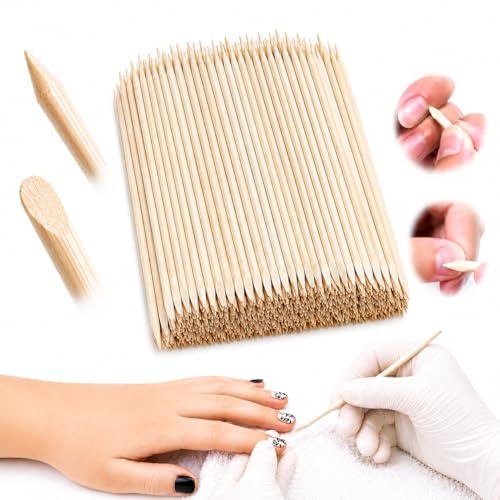 Sasha 100 Pack Orange Wooden Nail Cuticle Sticks - Double-Ended Cuticle Pushers, Nail Cleaners, and Nail Art Tools for Manicure, Pedicure, Gel Polish Removal - Multi-Purpose Professional and Home Use