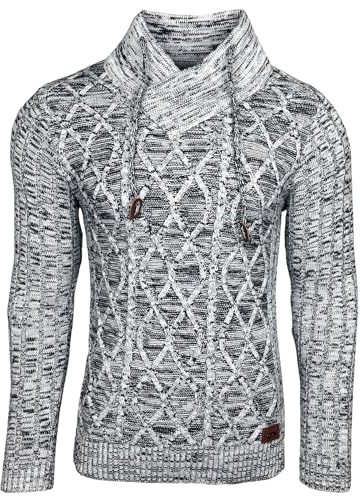 Subliminal Mode Pull Homme Grosse Maille Col Montant - Style Basique - Pull Over Tricoté Hiver Col ChaleManches Longues - Idée Cadeau BX292 - Blanc et Noir XL