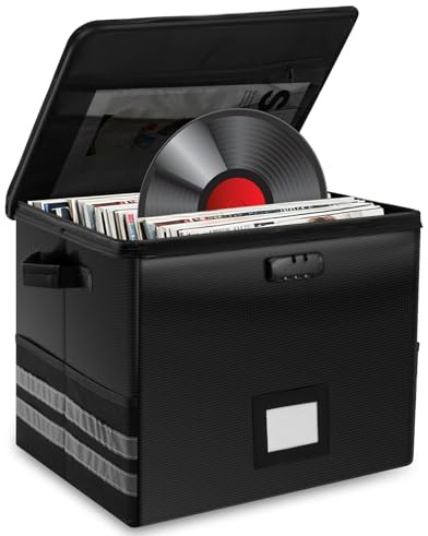 BOBASH Caja de almacenamiento para discos de vinilo, resistente al fuego, caja de almacenamiento plegable para álbumes