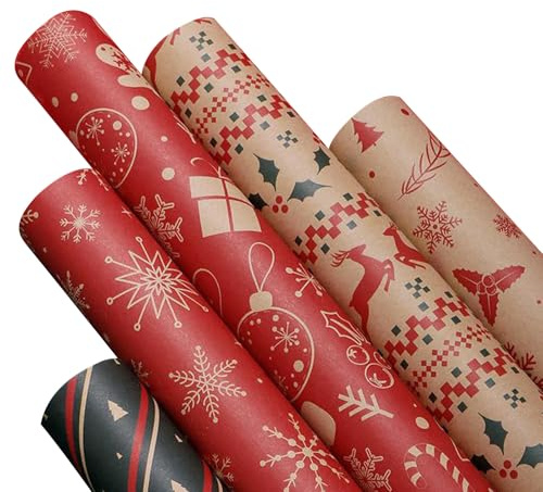 Julpresent Inslagning,5 Ark Julpresentpapper | Festligt Julpapper För Familj Vänner Kollegor Hemdekoration Presentinslagning
