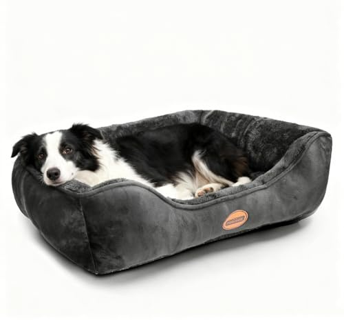 Nobleza - Waschbare Hundebett, Super Weiches Nest Hundesofa mit Erhöhtem Rand & Rutschfester Unterseite für Mittel/Große Hunde, 87x77 cm (Schwarz) - XL