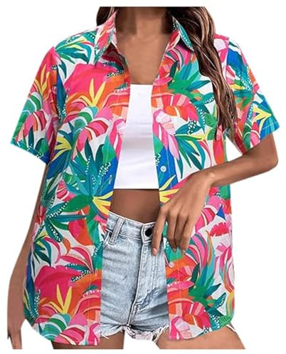 Camisa Hawaiana Mujer Camisas de Verano Casual Tallas Grandes Manga Corta con Botones Camisas con Estampado Tropical Blusa Ropa Camisa Festival De Playa Vacaciones