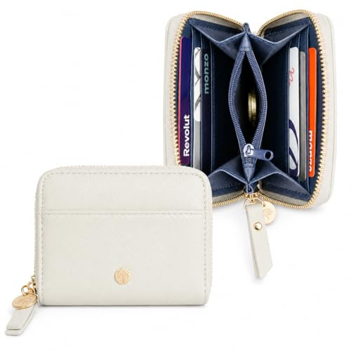 Small Purses for Women Faux Leather RFID Multi-Slot Card Wallet (Beige) | Woodland Leathers compact soft purse with RFID blocking, multiple card slots and zipped coin pocket mini purse for women