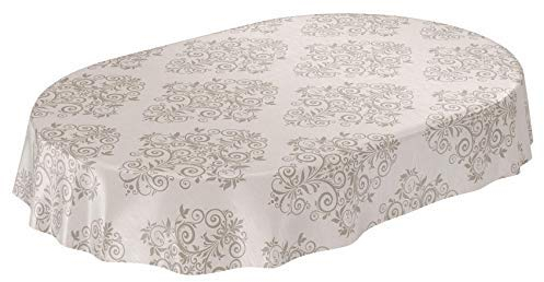 ANRO Wachstuchtischdecke Wachstuch Wachstischdecke Tischdecke abwaschbar Ranken Barock Arabeske Beige Oval 140 x 180cm