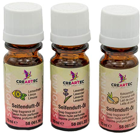 CREARTEC Seifenduftöl Set Sommer - bestehend aus Lavendel, Kokosmilch & Lemonfresh - Seifenaroma zur Herstellung von individuell duftenden Seifen, Badekugeln, uvm. - Vegan - 3x10ml - Made in Germany