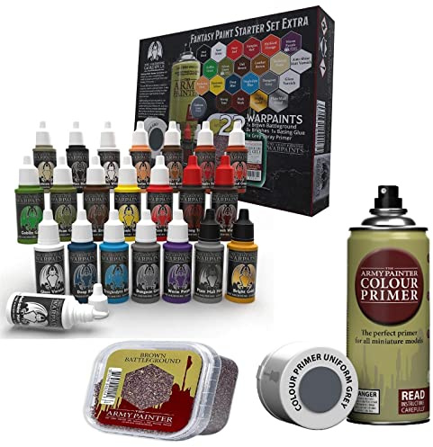 Grinning Gargoyle Fantasy Miniature Paint Set – The Army Paint Set for Roleplaying Tabletop Figures - 22x Acrylic Paints and a Brush Selection - Miniature Painting Kit Hobby Painting (Extra)