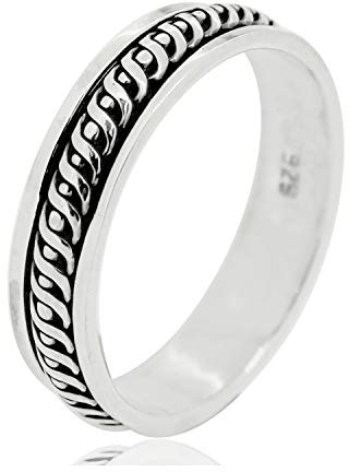 Treasure Bay Anillo giratorio de plata de ley 925 de 5 mm para mujer, anillo giratorio para meditación, alivio del estrés, talla L, M, N, P R, Plata de ley, sin piedra, sin perla