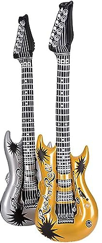 The Dreidel Company Premium Inflate Guitar Inflate, Gold & Silver Colors, Birthdays, Events, Party Favors, 42 Inch Large (2-Pack)
