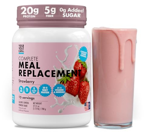 Yes You Can! Meal Replacement Shake - 20G Protein, 5G Fiber, 21 Vitamins & Minerals - Meal Replacement Protein Powder - Complete All-in-One Nutrition - 15 Servings (Strawberry)