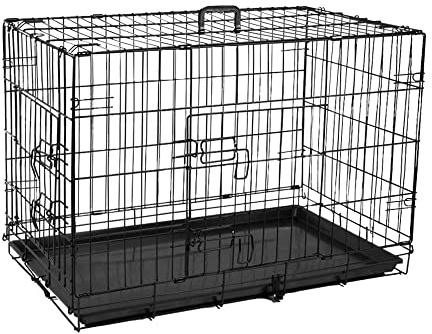 Yesuitme 36inch Dog Crate, Dog Puppy Cage Folding 2 Door Crate with Removable Tray, Large 36 inch Dog Cage Black Metal Training Crate Pet Carrier (L-36inch)
