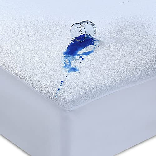 Caroline Shatuik 100% Waterproof Mattress Protector Double-30cm Extra Deep Stretch Skirt Non-Noisy Terry Top Fitted Mattress Protector Double Bed Cover(137x190cm)