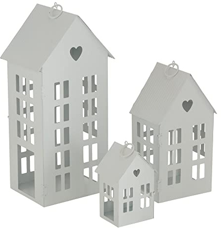 Laterne HERZENSHAUS weiß Haus aus Metall Lichterhaus mit Herzausschnitt - KLEIN