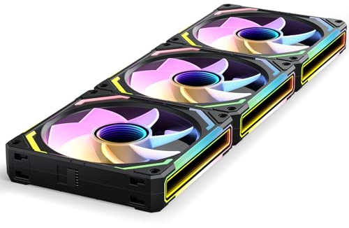 AsiaHorse COSMIQ RGB PC Lüfter 120MM Reverse Gehäuselüfter 3 Stück, ARGB Daisy Chain PC Lüfter [Infinity Mirror] [FDB] 2000 RPM/68,5 CFM/24 LEDS 4 Pin PWN & 5V 3Pin ARGB mit Controller. Schwarz