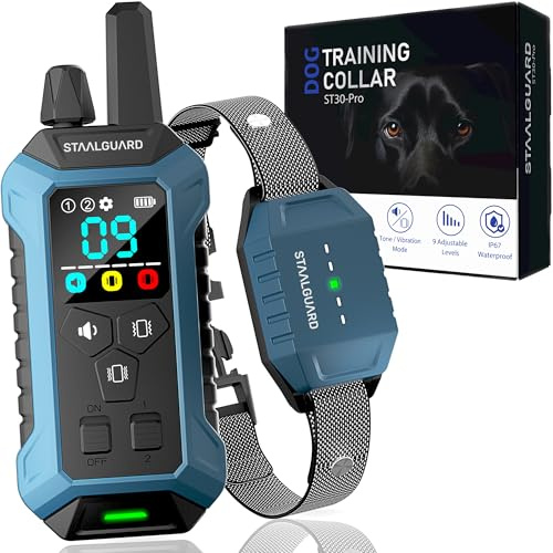 STAALGUARD Collar de Adiestramiento para Perros, Sin Descarga Eléctrica, 9 Niveles, Sonido, Vibración y Boost, Alcance 3000m, Recargable, Autonomía 30 Días, Impermeable IP67, para Todos los Perros