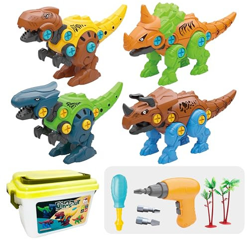SJMR DIY Dinosaur Building Toy Set – STEM Educational Construction Kit with Electric Drill & Storage Box for Kids – Creative Build & Play Toy for Boys & Girls Ages 3+