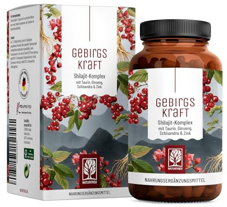 NATURTREU® Mumijo Shilajit Kapseln hochdosiert 1000mg pro Tagesdosis, schwarzes Gold Shilajit aus dem Himalaya mit Ginseng und Schisandra, vegan & laborgeprüft