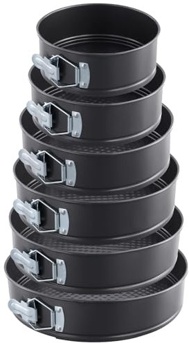 FUNSUEI Set di 6 Stampo Tortiera Apribile con Cerniera, 18/20/22/24/26/28 cm, rotondi, colore nero, con rivestimento antiaderente e fondo rimovibile, antiaderenti per cottura