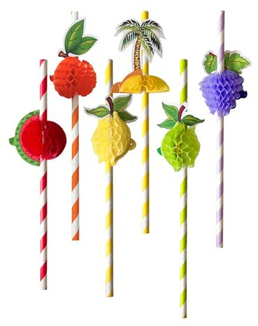 72 Cannucce di Carta con Decorazioni Frutta 3D – 6 Modelli Estivi Assortiti da 12 Pezzi per Feste Bambini, Compleanni, Baby Shower, Picnic, Tavola Estiva, Barbecue