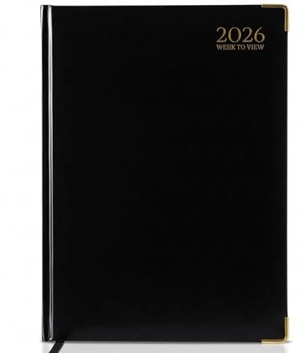 G4GADGET 2026 A5 Week to View Diary Gilt Edges Hardback Black