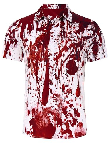 RAISEVERN Halloween Mens Shirts 3D Printed Hawaiian Funny Red Funky Stag Bright Ugly Holiday Bad Taste Crazy Shirt Rave Awful Gifts, L