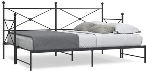 Teenpull Utdragbar dagsäng, svart, 90 x 200 cm, robust stålram med ribbotten, mångsidig som soffa och dubbelsäng för gäster, med lagringsutrymme