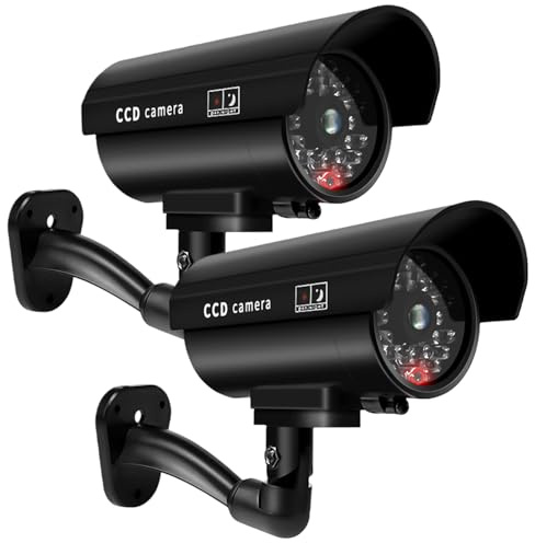 VEGOATY Lot de 2 caméras factices avec Lampe Solaire d'extérieur avec Lampe Solaire LED, caméra factice extérieure, Fausse caméra de Surveillance, pour Jardin,a Ouverture de Porte