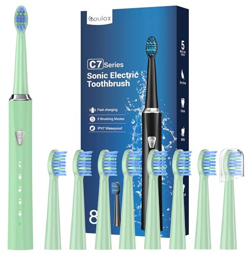Electric Toothbrush, Sonic Toothbrush for Adults and Kids, 8 Brush Heads, 120 Days of Use, 5 Modes and 2 Minutes Built in Smart Timer
