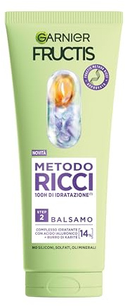 Garnier Fructis Balsamo Idratante, Per Capelli Ricci, Districa Delicatamente e Idrata Intensamente, Con 14% di Complesso idratante di Acido Ialuronico e Burro di Karité, Metodo Ricci, 200 ml